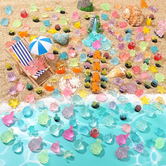 180 Pcs Luminous Mini Resin Animals Miniature Animal Figurines 45 Styles Glow in Dark Tiny Animals Figures Bulk to Hide Mini Figurines Dollhouse Decor Fairy Garden Accessories Micro Landscape Decor