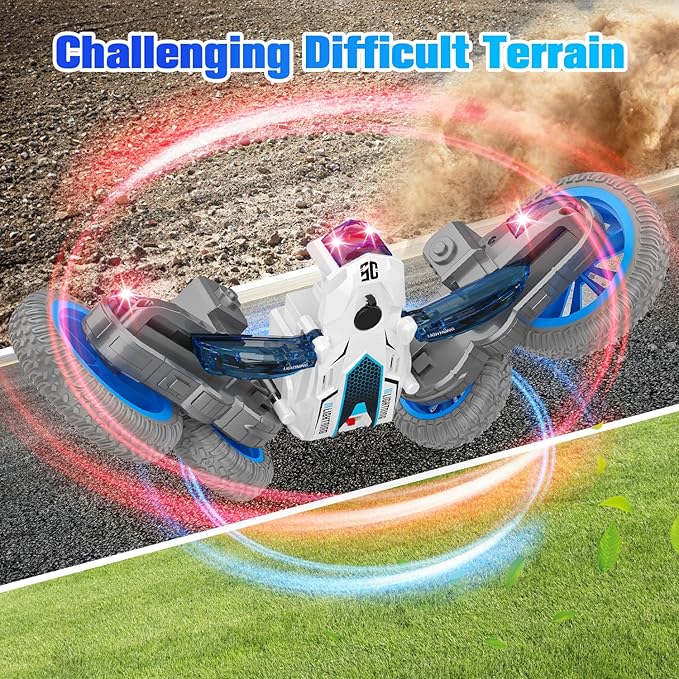 BAIWU Remote Control Car for Boys, Double Sided Drive,360° Rotation of Rc Cars Spray Features and Spins Have Special Lighting Rc Car,4WD RC, Toy for Boys Ages 4-10 Gift
