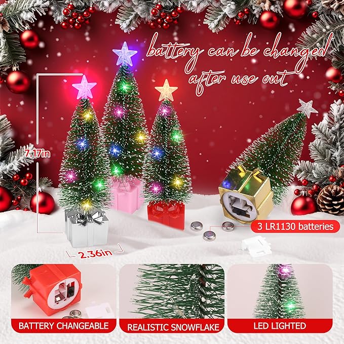Mini Christmas Tree with Lights, 8 Pack Tabletop Christmas Tree with Lights for Indoor Christmas Decorations Holiday Party Ornagment, Christmas Centerpieces for Tables (8)