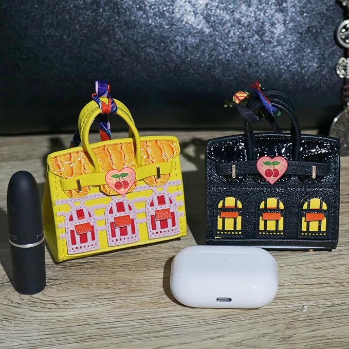 Buyborgood 2 PCS Women Mini Backpack Keychain Accessories Key Pouch Holder Coin Purse Bag Charm Wallet (Black + Yellow)