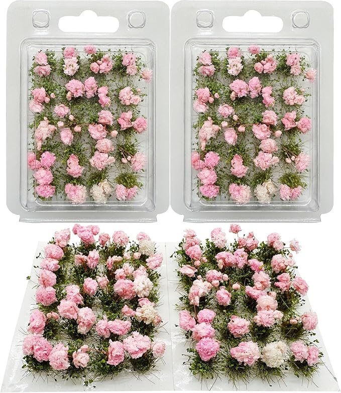 Woohome Flower Cluster Flower Vegetation Groups Grass Tufts Miniature Static Scenery for DIY Architecture Building Model Railway Train Diorama Garden Scenery Landscape Layout (Peony, Pink)
