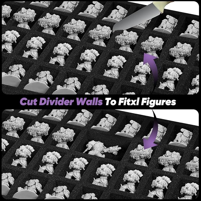 Miniature Storage Carrying Figure Case - 120 Slot Figurine Minature Carrying Case with 3 Foam Layer for Miniatures Compatible with 40k, DND & More (Purple)