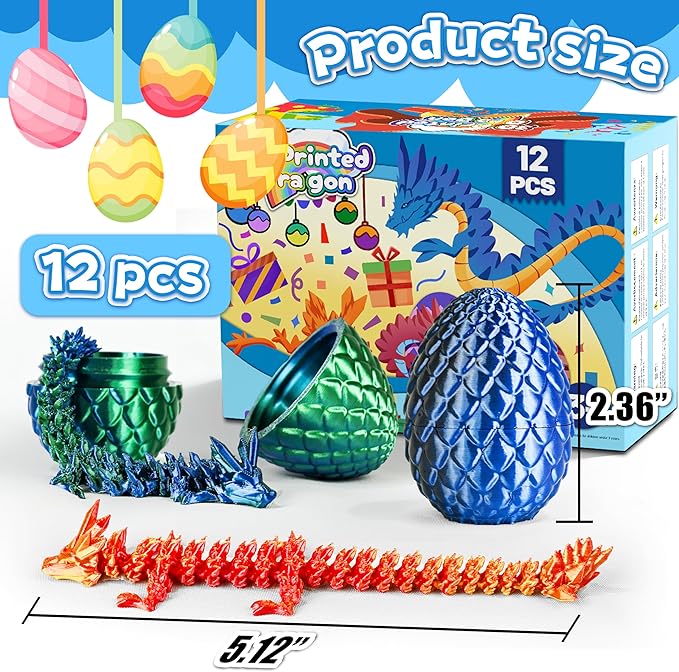 12PCS 3D Printed Dragon Toys Eggs with Dragon Inside, Christmas Stocking Stuffers for Kids, 3D Printing Toys for Kids, Fidget Toy for Adults Teens Boy Gifts Cool Stuff Christmas Fun Gifts