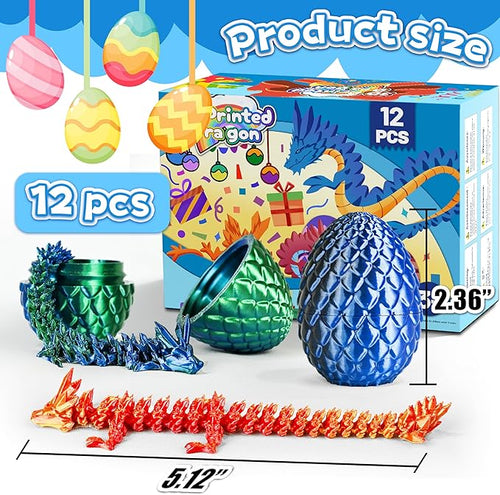 12PCS 3D Printed Dragon Toys Eggs with Dragon Inside, Christmas Stocking Stuffers for Kids, 3D Printing Toys for Kids, Fidget Toy for Adults Teens Boy Gifts Cool Stuff Christmas Fun Gifts