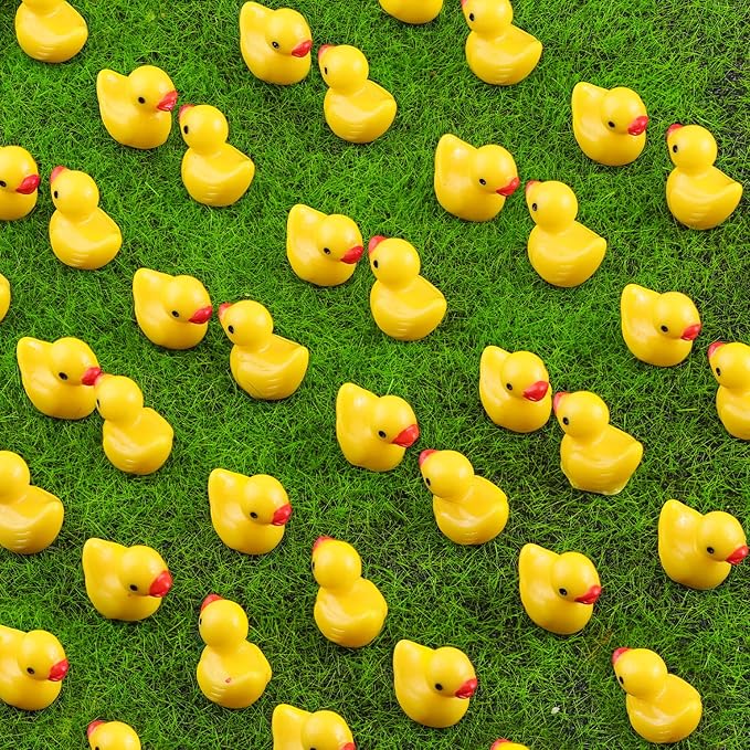 150PCS Mini Resin Animals Cute Yellow Tiny Ducks,Miniature Duck Figures to Hide,Little Animal Small Figurines Bulk for Topper Desk Garden Dollhouse Landscape Aquarium Ornaments DIY Crafts & Decor