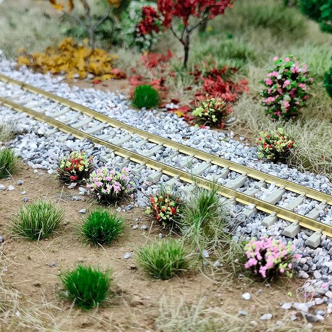 gdeplok 140 Pcs Static Grass Tufts & Miniature Flower Clusters - Artificial Grass Terrain Scenery Kit for Model Train Railway, Military Sand Table, DIY Diorama Landscape (B)