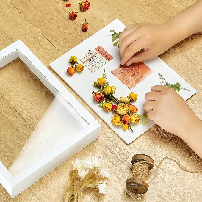 8x10 Shadow Box Picture Frame Display Case with Soft Linen Back and Thickened Panel,White Deep Shadow Memory Box Frame 8x10 for Flower Baby Pet Wedding Photo Craft Memorial Gift