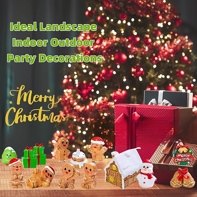 24PCS Mini Gingerbread Men Figurines Christmas Resin Figures & Tiny Gingerbread Men Statues Miniature Xmas Figurines for DIY Crafts Christmas Party Bonsai Decoration