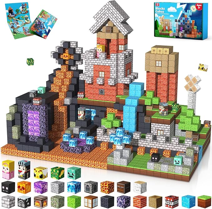 150PCS Magnetic Blocks - Magnet Building Blocks, Stacking Magents Cubes Toys Forest Dark Castle Set, STEM Montessori Sensory Toys for Kids Boys and Girls Ages 3 4 5 6 7 8 9 10 Christmas Birthday Gifts