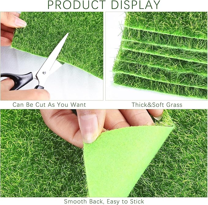Elcoho 36 Pieces Fake Grass for Crafts Fairy Garden 6 x 6 Inches Artificial Garden Grass for Miniature Ornament Dollhouse DIY Decoration
