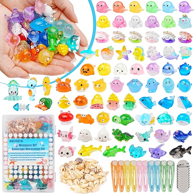 100pcs Ocean Mini Resin Animals - 78 Styles Tiny Sea Figurines Shell Miniature Plastic Fish for Garden Micro Landscape DIY Fish Tank Potted (Small Ocean)