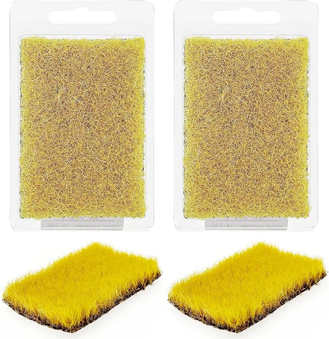 Woohome 2 PCS Static Grass Tuft Railway Artificial Grass for Train Scenery, Railway Landscape, Military Sand Table DIY, Light Yellow