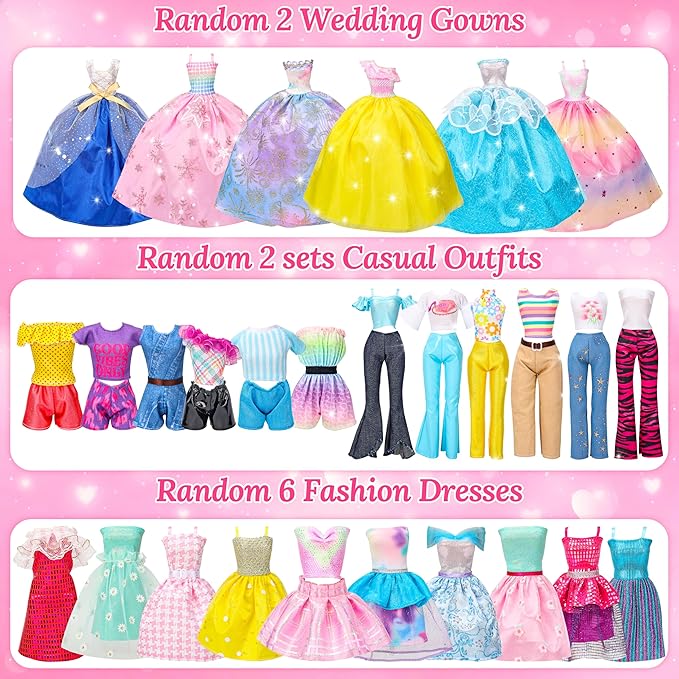 Style Shine 70 Pcs Doll Closet with Clothes & Accessories Playset,2 Wedding Gowns 6 Fashion Dresses 2 Tops 2 Pants 2 Swimsuits 10 Shoes 20 Hangers 27 Accessories Toys for Girls Kids Birthday Gifts