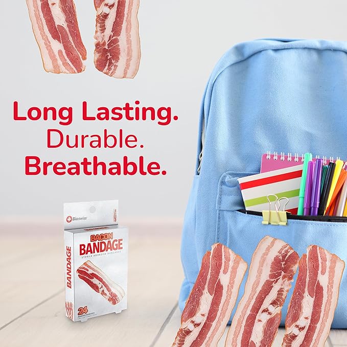 BioSwiss Bandages, Bacon Shaped Self Adhesive Bandage Set, Latex Free, Sterile Wound Care, 24 Count