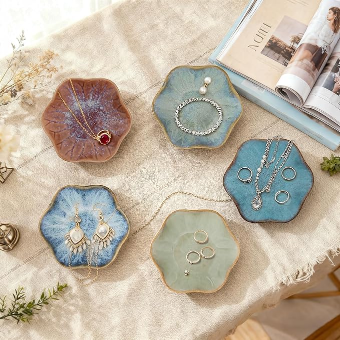 30 PCS Colorful Ceramic Lotus Ring Dish Bulk 4.5in Trinket Tray Jewelry Organizer, 10 Color Wedding Bridal Shower Party Favors,Earring Holder, Key Bowl, Home Entryway Décor