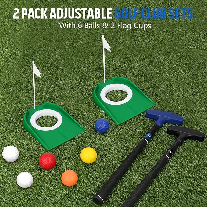MultiOutools Golf Putters for Men and Women, 2 Pack Adjustable Golf Club Sets with 6 Balls & 2 Flag Cups, Two-Way Mini Putters Training Clubs for Children, Teenagers, Adults