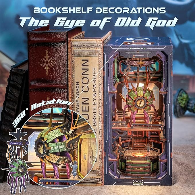 CUTEBEE Book Nook Kit - DIY Miniature House Dollhouse Kit for Adult and Teens, Booknook Bookshelf Decor Alley Model Build with LED Light, Gifts for Family and Friends (The Eye of Old God)