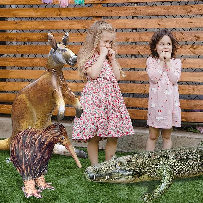 Jet Creations Life on Earth Wildlife Safari Inflatable, 3-PK, Kangaroo, Kiwi Bird, Alligator, Realistic Animals for Party Decoration, Pool, Birthday, Jungle Photo Prop