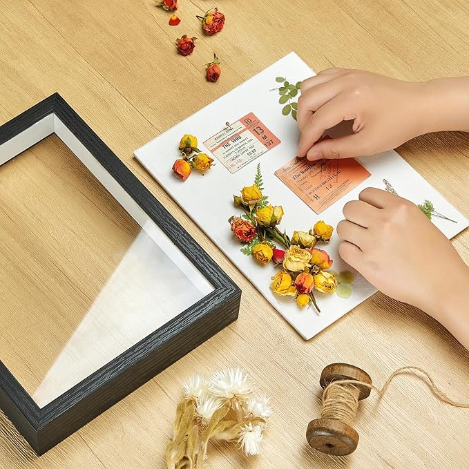8x10 Shadow Box Picture Frame Display Case with Soft Linen Back and Thickened Panel,Black Deep Shadow Memory Box Frame 8x10 for Flower Baby Pet Wedding Photo Craft Memorial Gift