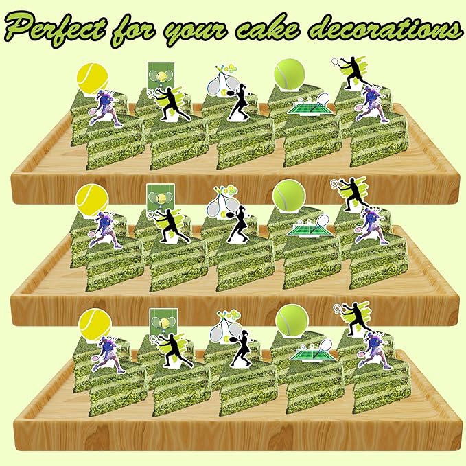 OriniPlay 48 Tennis Cake Cupcake Toppers Sports Themed Party Supplies Decorations Tennis Racket Baby Shower Birthday Party Cake Decor