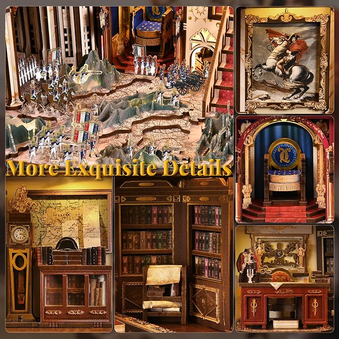 Book Nook Kit - 3D Wooden Puzzle for Adults, Teens, DIY Miniature Dollhouse Kit Booknook Tiny House Bookshelf Decor, Gifts for Family, Friends (Napoleon)