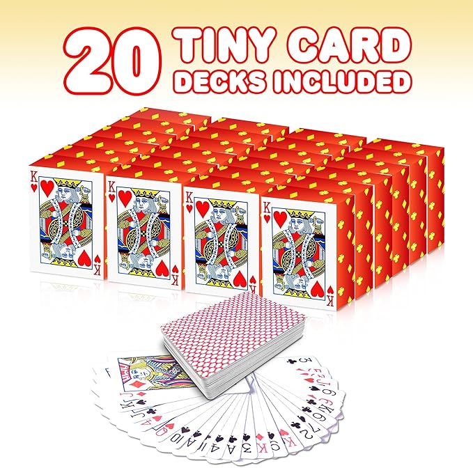 Gamie Pack of 20 Mini Playing Cards - Poker Mini Card Deck - Miniature 1.5 Inch Card Set - Small Casino Game Cards for Kids, and Adults - Great Novelty Gift, Party Favor for Boys and Girls