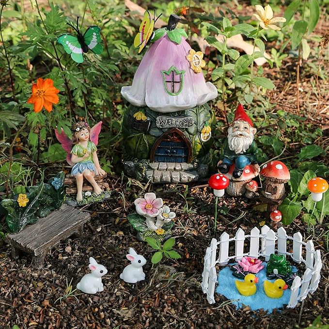 BangBangDa Miniature Fairy Garden Accessories - Fairies Gnome Figurines Statue Set Indoor Outdoor Garden Decoration Birthday Gardening Gifts for Girl Boy Mother Girlfriend