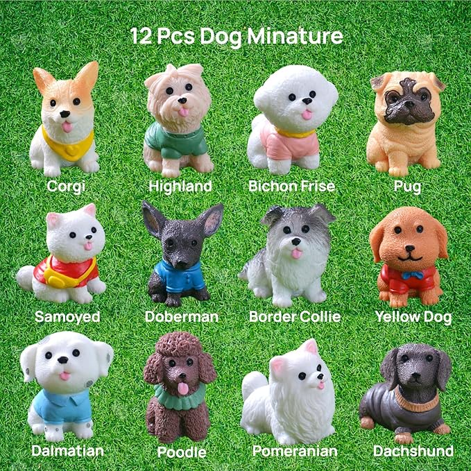 24 Pcs Mini Cat Dog Figurines Set, Cute Realistic Resin Animal Models & Cake Toppers, Miniature Ornaments for Home Desk Decor, Birthday Party Favors, Car Decor, Wedding