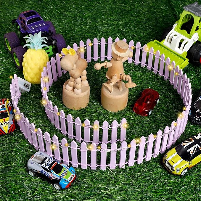 Mini Fairy Garden Fence, 35.5x2 Inch Cuttable Small Wood Picket Fence, DIY Miniature Accessories Decoration for Dollhouse, Crafts, Vegetable Platter, Cake(Light Purple)