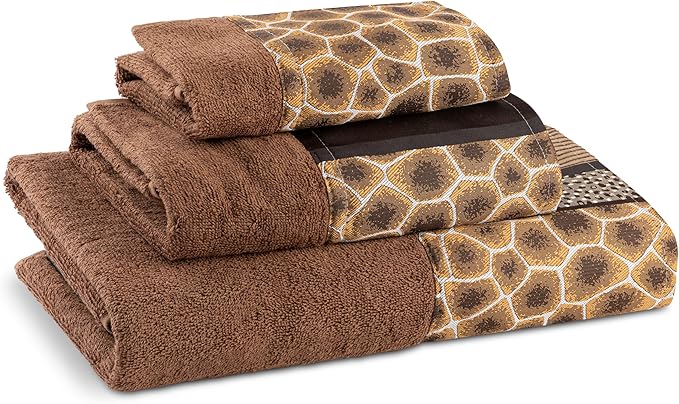 Zahari Home Safari Stripes Animal Bathroom Towel Set - 3 Piece Towel Set, Leopard and Cheetah Design with Zebra and Tiger Patterns
