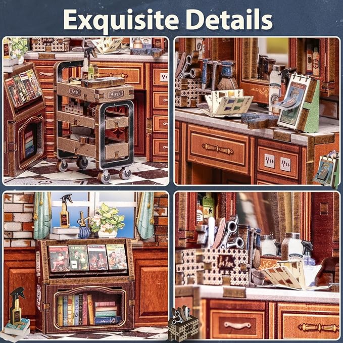 Fsolis Book Nook Kit - DIY Miniature House Kit for Adults Mini House Tiny 3D Puzzles for Bookshelf Diorama Decor Gifts for Women Teenagers Puzzle Lovers (John's Hair Salon)