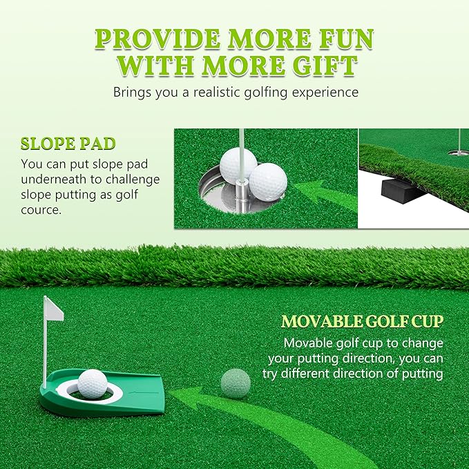 Jaxilyn Golf Putting Green Mat Professional Practice Mat with Putter,Movable Golf Cup, Slope Pad Professional Practice Mat for Outdoor/Indoor Training