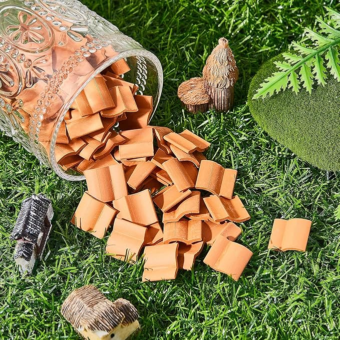 Charniol Miniature Roof Tiles Model Building Set Dollhouse Shingles Clay Roof Tiles for Model Fake Landscape Accessories for Crafts Project Shed DIY Kitchen Garden Diorama Roofing