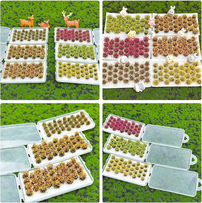 Woohome Static Grass Tufts Flower Cluster Vegetation Groups Miniature Flower Clusters for Terrain Railway Scenery Table Landscape, Rose Red and Yellow