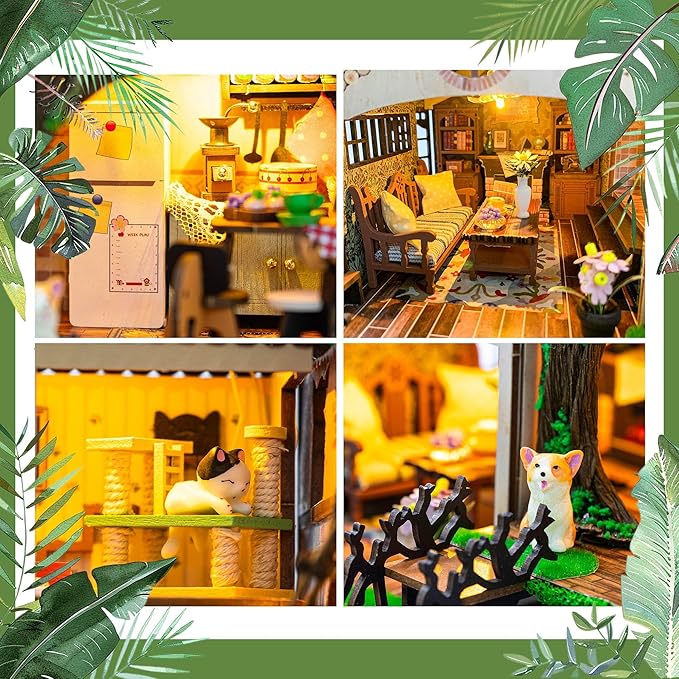 Flever DIY Miniature House Kit, Tiny Home Kit with LED Light, Mini House Build Craft Kits for Adults and Teens, Home Decor Creative Gift for Family/Friends (Fairy Tale Forest)