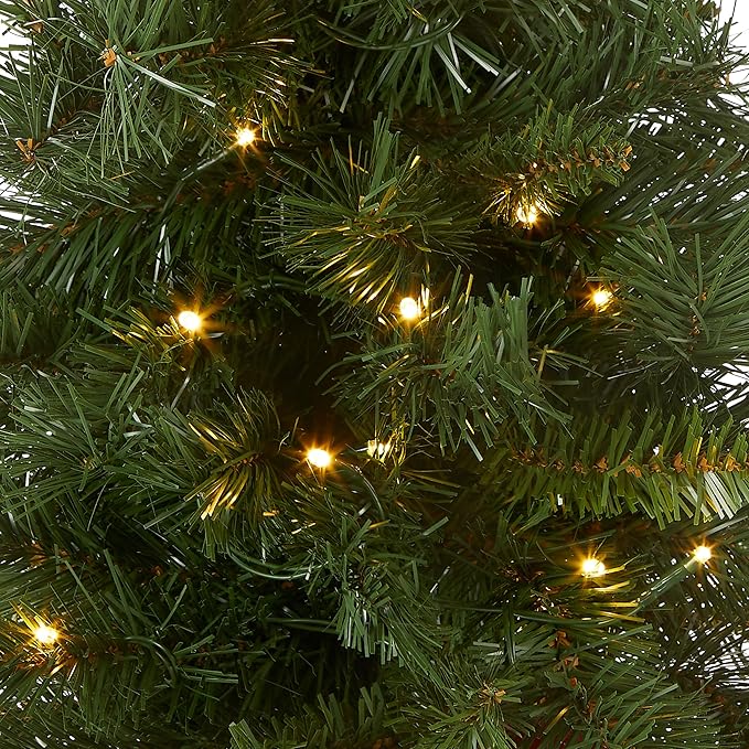 National Tree Company 24 in Pre-Lit Majestic Fir Mini Artificial Christmas Tree, 35 Warm White LED Lights, 71 Tips, Red Cloth Base, Timer, Green