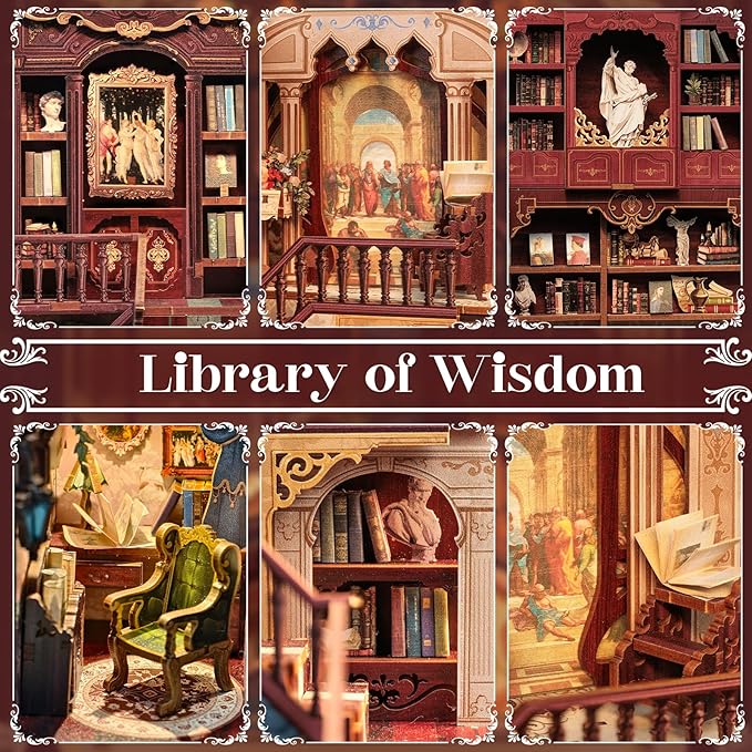 CUTEBEE Book Nook Kit - DIY Miniature House Dollhouse Kit for Adults, Booknook Tiny House Bookshelf Decor 3D Wooden Puzzle, Gifts for Family and Friends (Library of Wisdom)