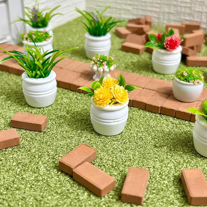 SAMCAMI Miniature Dollhouse Accessories, Mini Plants for 1 12 Scale Dollhouse, Miniature Fairy Garden Accessories, 14 Pieces (No.1)