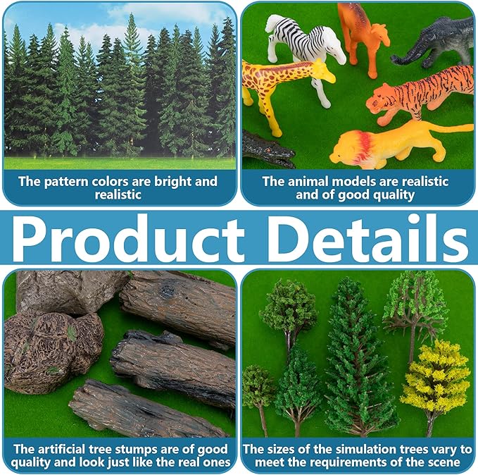codree 65 Pcs Jungle Diorama Kit Habitat Project Box Set, Cardboard Diorama Box Animals Model Scenery Kit, Animal Figurines Rainforest Diorama Supplies for DIY Crafts Birthday Gifts Party Favor