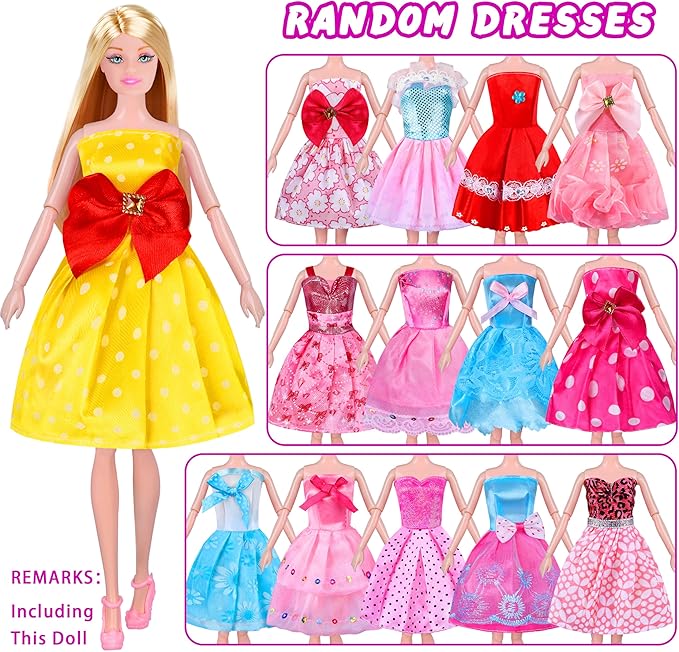 342 Pcs Doll Clothes and Accessories with Doll, Princess Gowns, Fashion Dresses, Top, Pants, Swimsuits, Shoes, Hangers and Other Accessories, Doll Playset Dress up Toy for Girls Toddlers Gift Toys