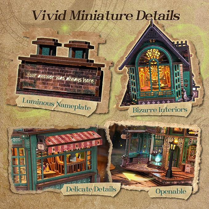 3D Wooden Puzzle Magic Bookstore with LED Lights - DIY Miniature Kit, Spellbound Bookshop, Home Décor Display, Creative Gift for Adults and Teens