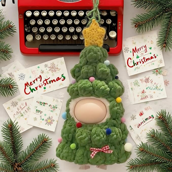 2026 New 17cm Doll Christmas Clothes, Handcrafted One-Piece Christmas Tree Figures Clothes - Poms and Bows (Green), Funny Cute Set Compatible with Standing Sitting 17cm Dolls