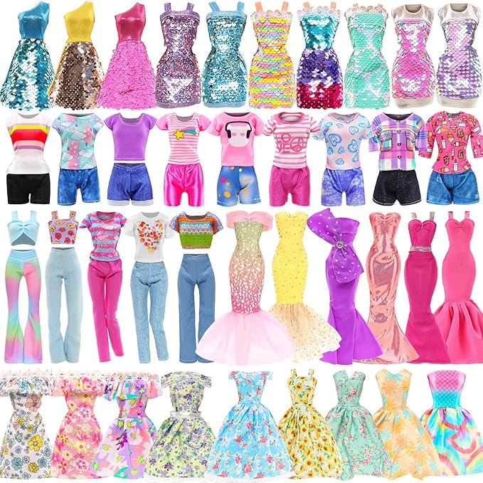 BARWA 11 Sets Doll Clothes Including 2 Sequins Dresses 5 Mermaid Floral Dresses 4 Casual Outfits Tops and Pants for 11.5 inch Girl Dolls