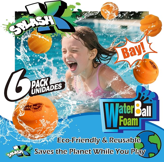 AMAZING TOYZ Reusable Sponge Water Balloons, Easy Quick Fill Water Balls, Summer Water Toys, Outdoor Pool Beach Bath Backyard Toys for Kids