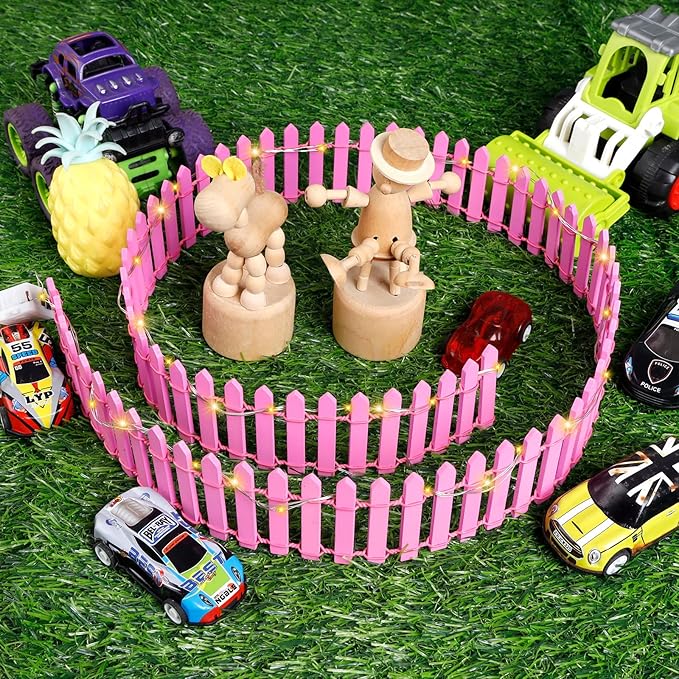 Mini Fairy Garden Fence, 35.5x2 Inch Cuttable Small Wood Picket Fence, DIY Miniature Accessories Decoration for Dollhouse, Crafts, Vegetable Platter, Cake(Rose Red)