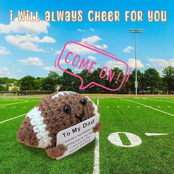 Zelaxeyi Mini Handmade Crochet Football Birthday Gift for Dad, Emotional Support Football Son Daughter Gift for Dad, I Love You Decor for Father