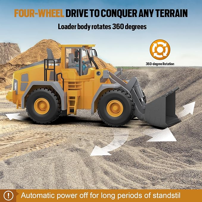 Metal RC Wheel Loader Toy | 9-Channel Remote Control Construction Truck with Realistic Lights & Sounds, 1:20 Scale Rechargeable Vehicle for Boys Ages 3-12, STEM Engineering Gift for Kids 2025