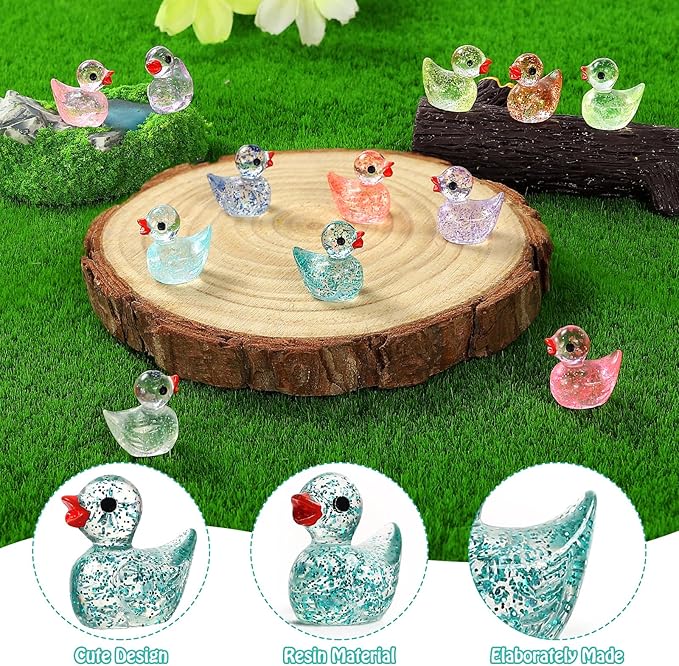 240PCS Mini Glitter Ducks Resin Tiny Ducks for Miniature Landscape Plastic Small Animal Little Figures for Hide Prank Fairy Garden Accessories Dollhouse Aquarium Decor