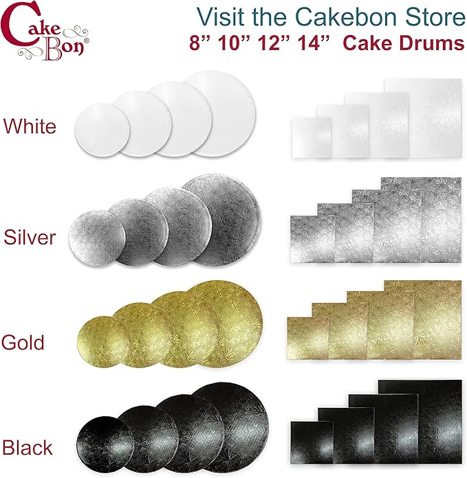 Cakebon Round Cake Boards - Sturdy 1/2 Thick Drums - 18 Inch Professional Fully Wrapped Edges White 3-Pack