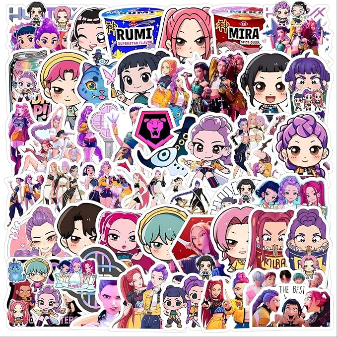 K-pop Demon Hunters Stickers, 50 PCS Korean Cartoon K-pop Stickers for Water Bottles, Demon Hunter Stickers for Teen Girls Boys Adult Laptop Skateboard Phone Case Guitar Travel Case Bike Notebook